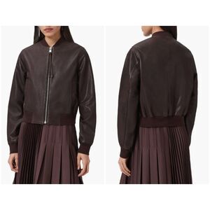 AllSaints Women's Brown Orten Leather Bomber Jacket Size 4 All Saints